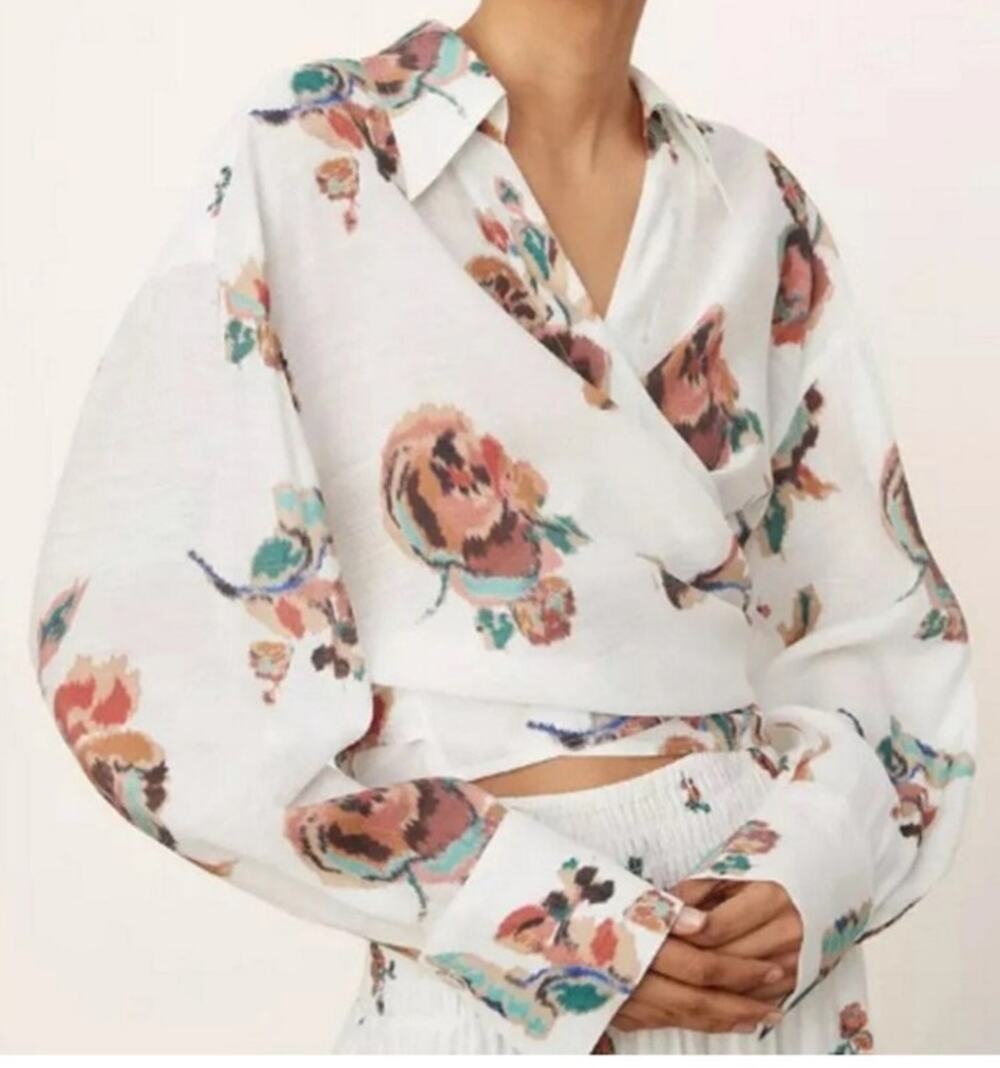 Vince Ikat Floral Wrap Shirt Size Large